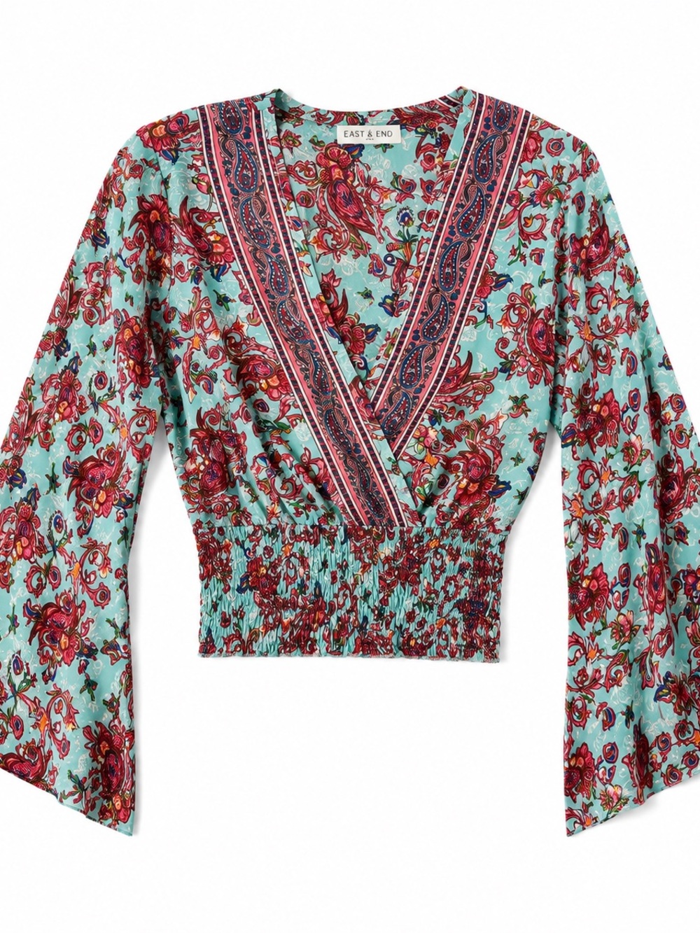 Boho Paisley Crop Top | Bell Sleeve | size Medium